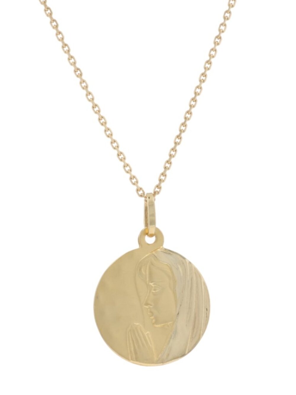 Yellow Gold Praying Virgin Mary Pendant Necklace 17 1/2" - 18k Mother of Jesus